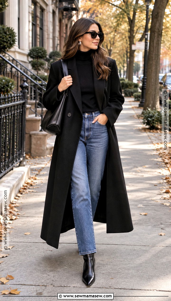 Black Maxi Coat With Turtleneck And Boots - 15 autumn coat ideas for women 2026