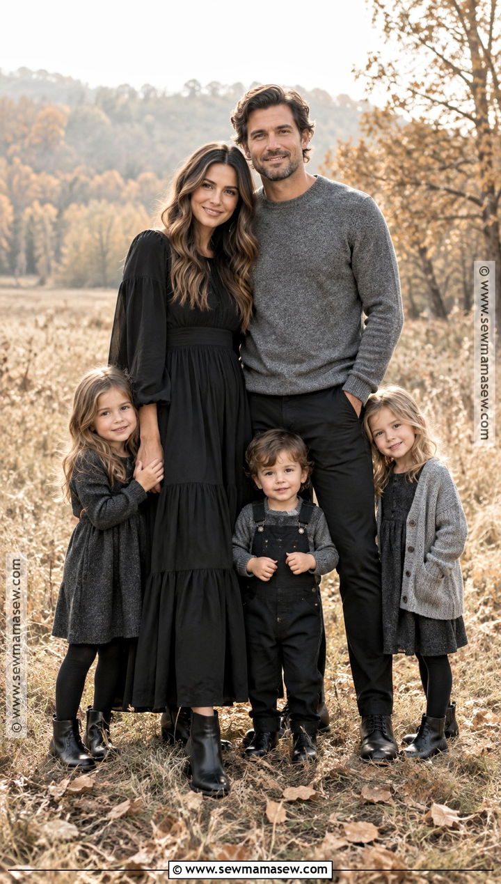 Black Maxi Dress And Gray Family Outfits - 15 black outfit fall family pictures ideas