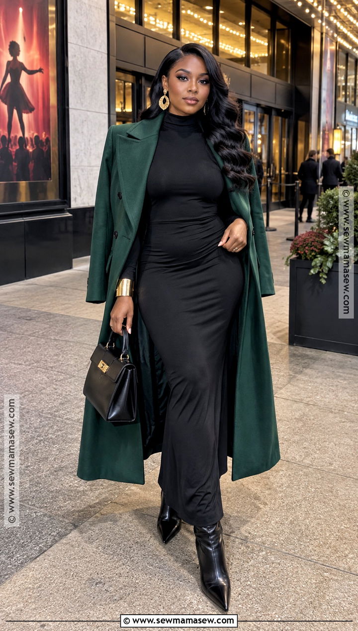 Black Maxi Dress And Statement Coat Birthday Outfit - 20 birthday outfits black women fall