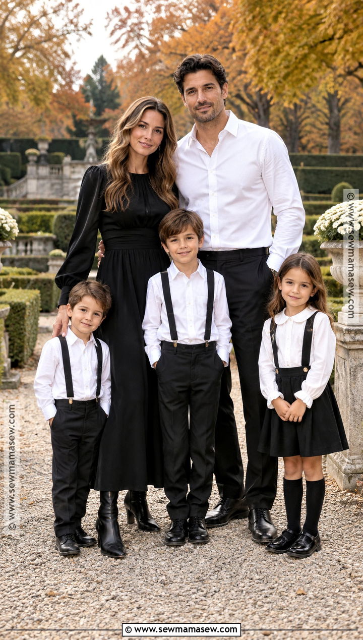 Black Maxi Dress And White Oxford Shirts - 15 fall family pictures black and white outfits