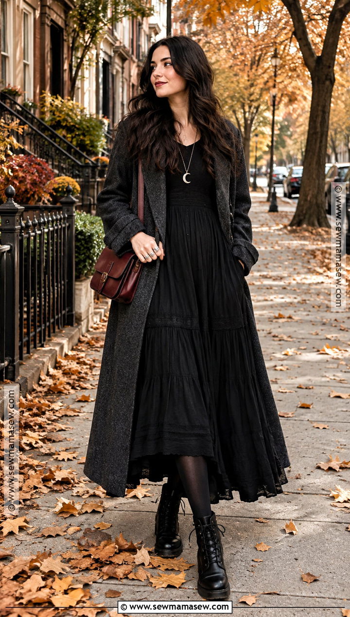 Black Maxi Dress Autumn Witch Outfit - 15 autumn witch aesthetic outfit ideas