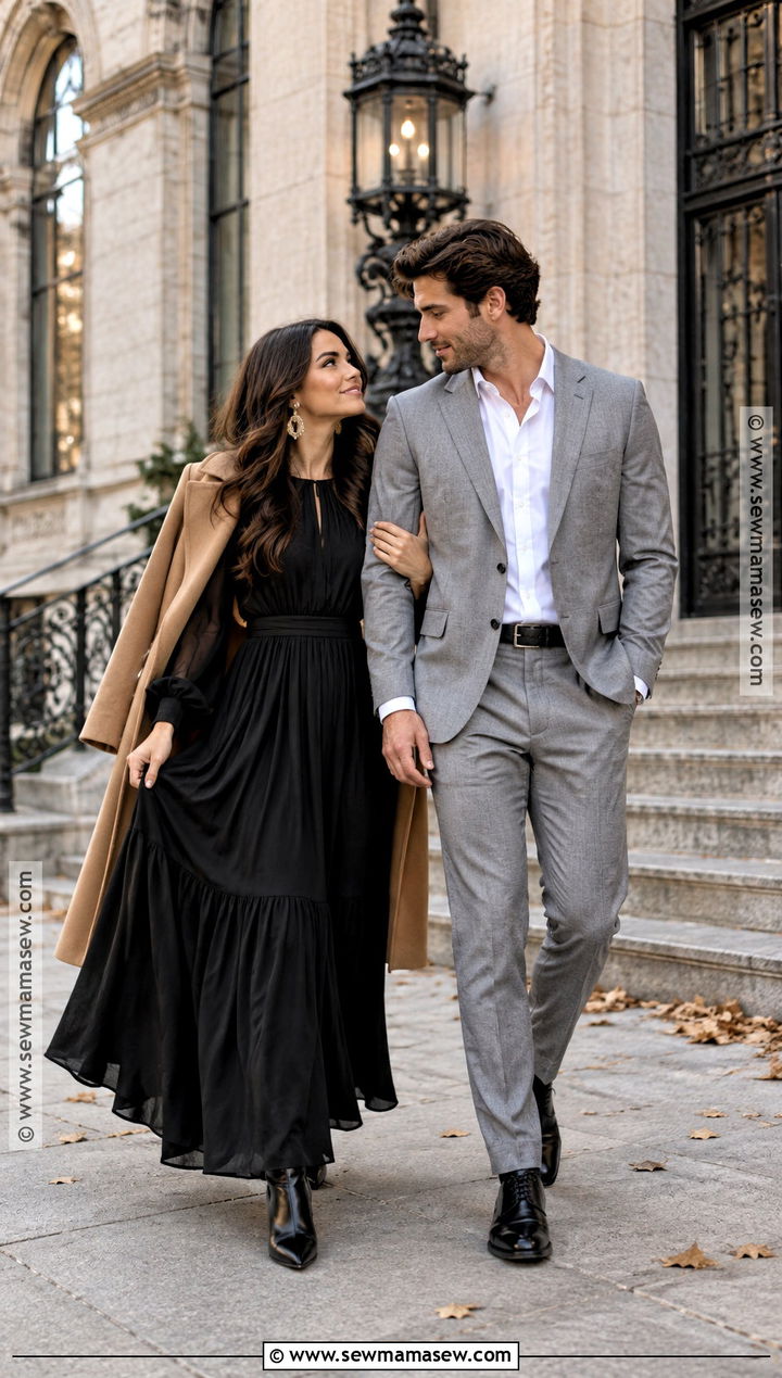 Black Maxi Dress Fall Engagement Photo Outfit - 15 engagement photo fall outfit ideas