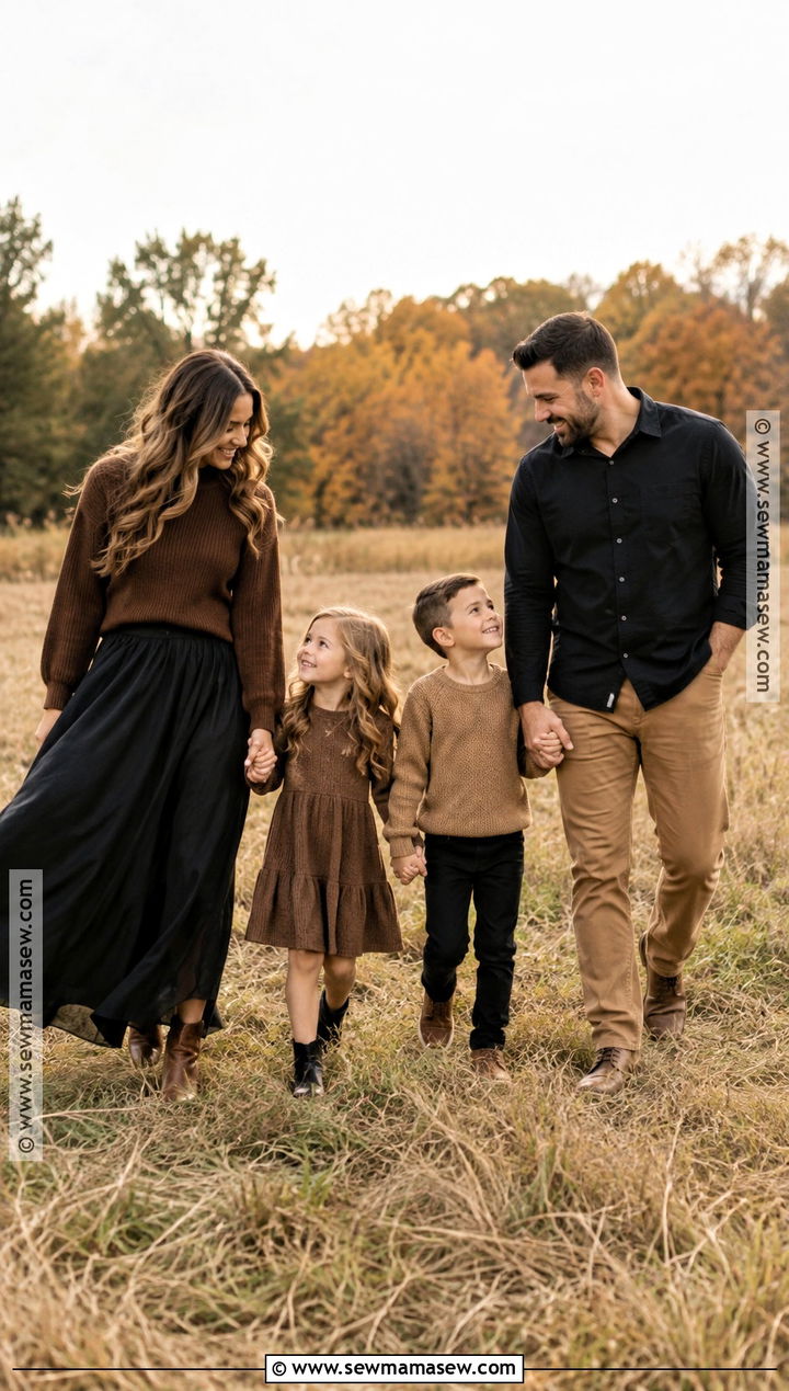 Black Maxi Skirt And Brown Sweater Family Outfit - 15 fall family pictures outfits black and brown