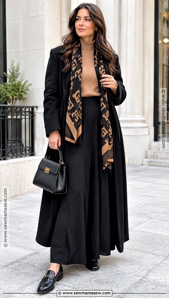 Black Maxi Skirt And Camel Sweater Apostolic Fall Outfit - 15 fall outfits apostolic fashion