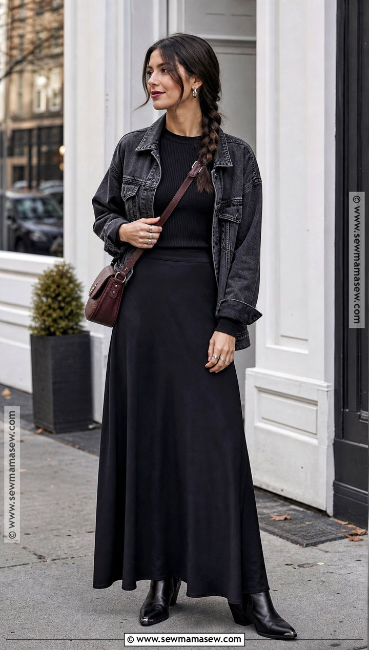 Black Maxi Skirt And Ribbed Top Outfit - 35 casual halloween outfits