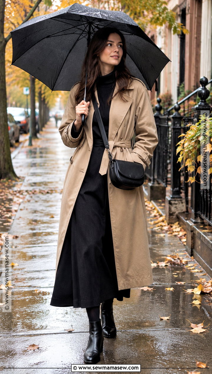 Black Maxi Skirt Rainy Fall Outfit - 25 black maxi skirt outfit fall ideas