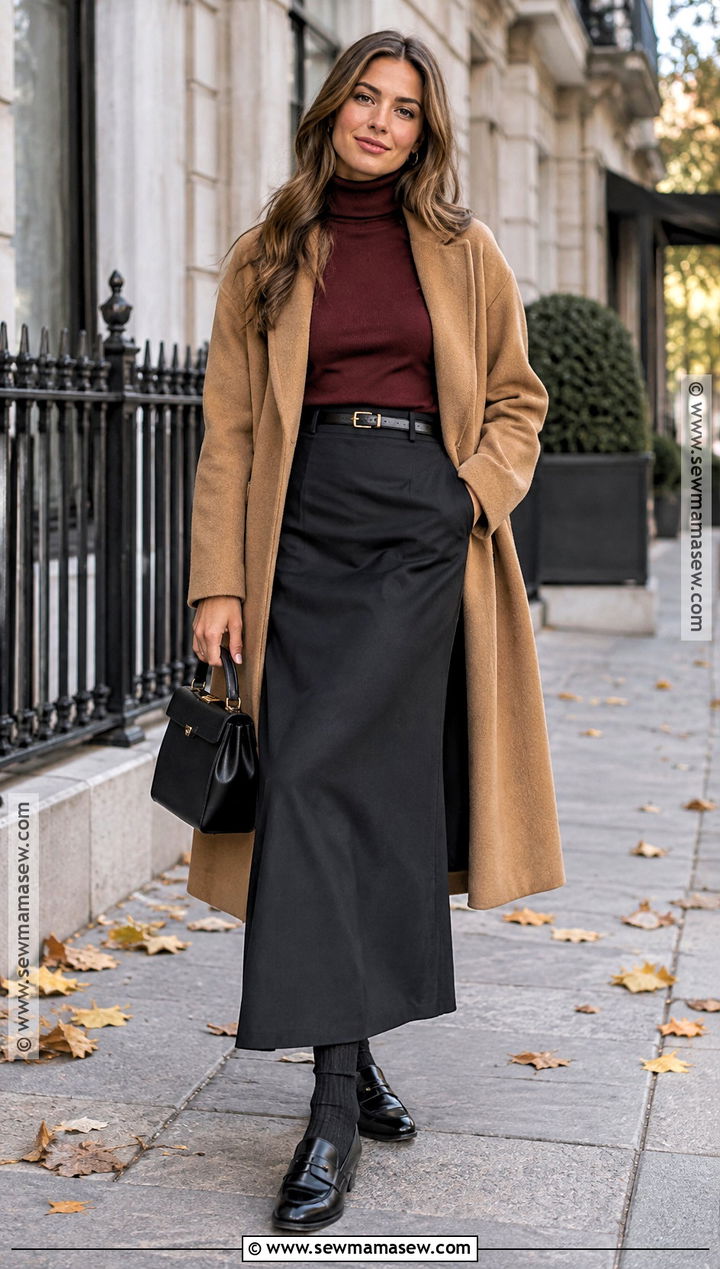 Black Maxi Skirt With Turtleneck And Loafers - 20 maxi skirt outfit autumn ideas
