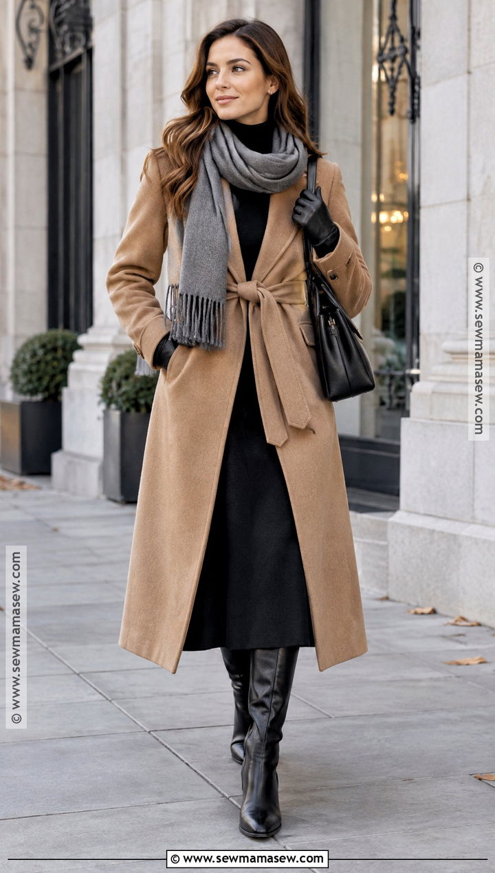 Black Maxi Skirt With Wool Coat And Scarf - 25 black maxi skirt outfit fall ideas