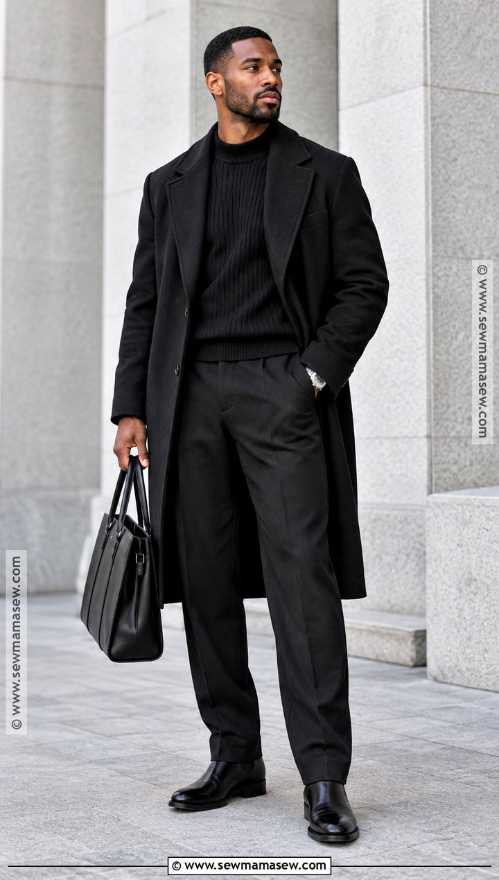 Black Mens All Black Overcoat Outfit - 15 fall black men outfits