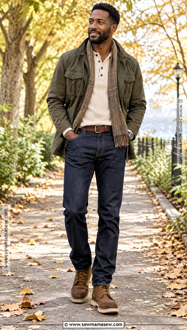 Black Mens Field Jacket And Dark Jeans Outfit - 15 fall black men outfits