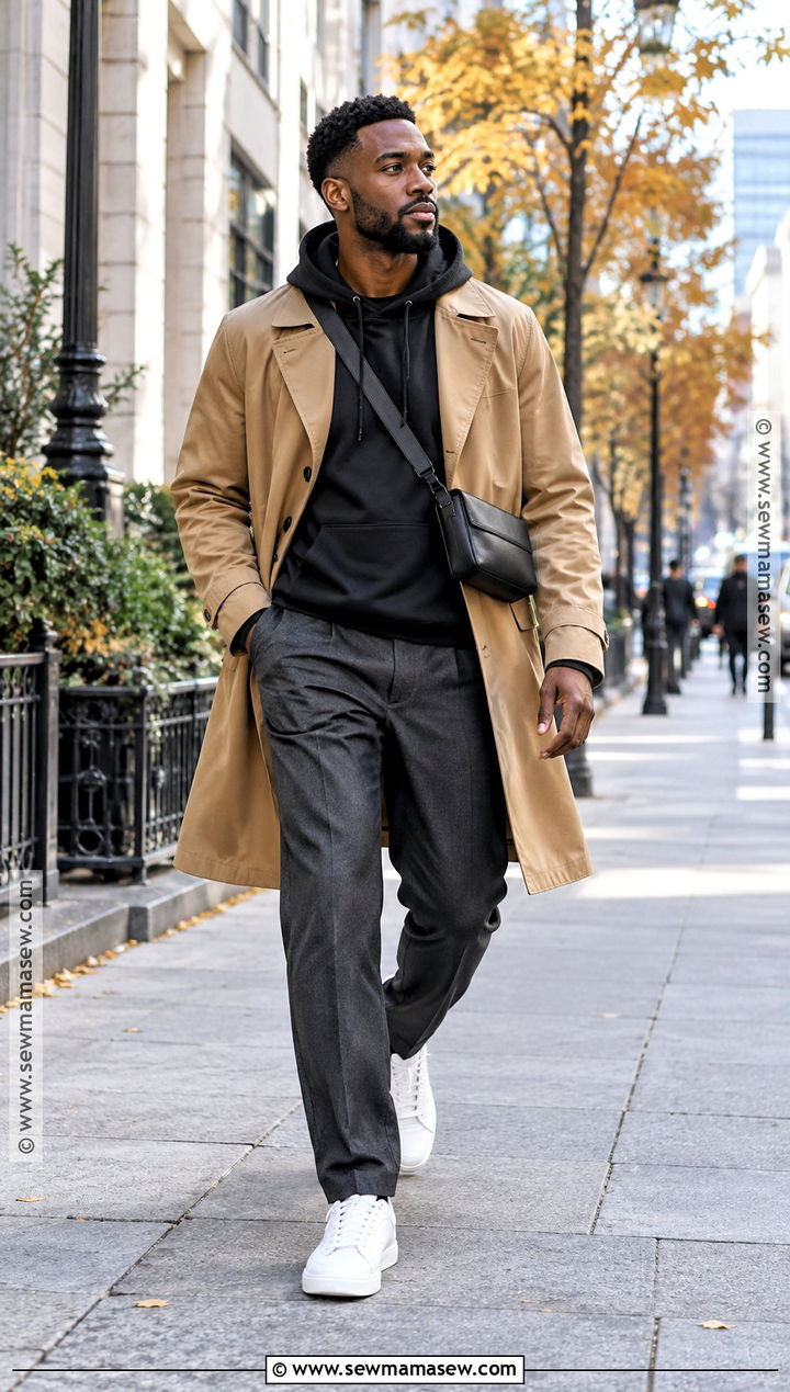Black Mens Trench Coat And Hoodie Outfit - 15 fall black men outfits