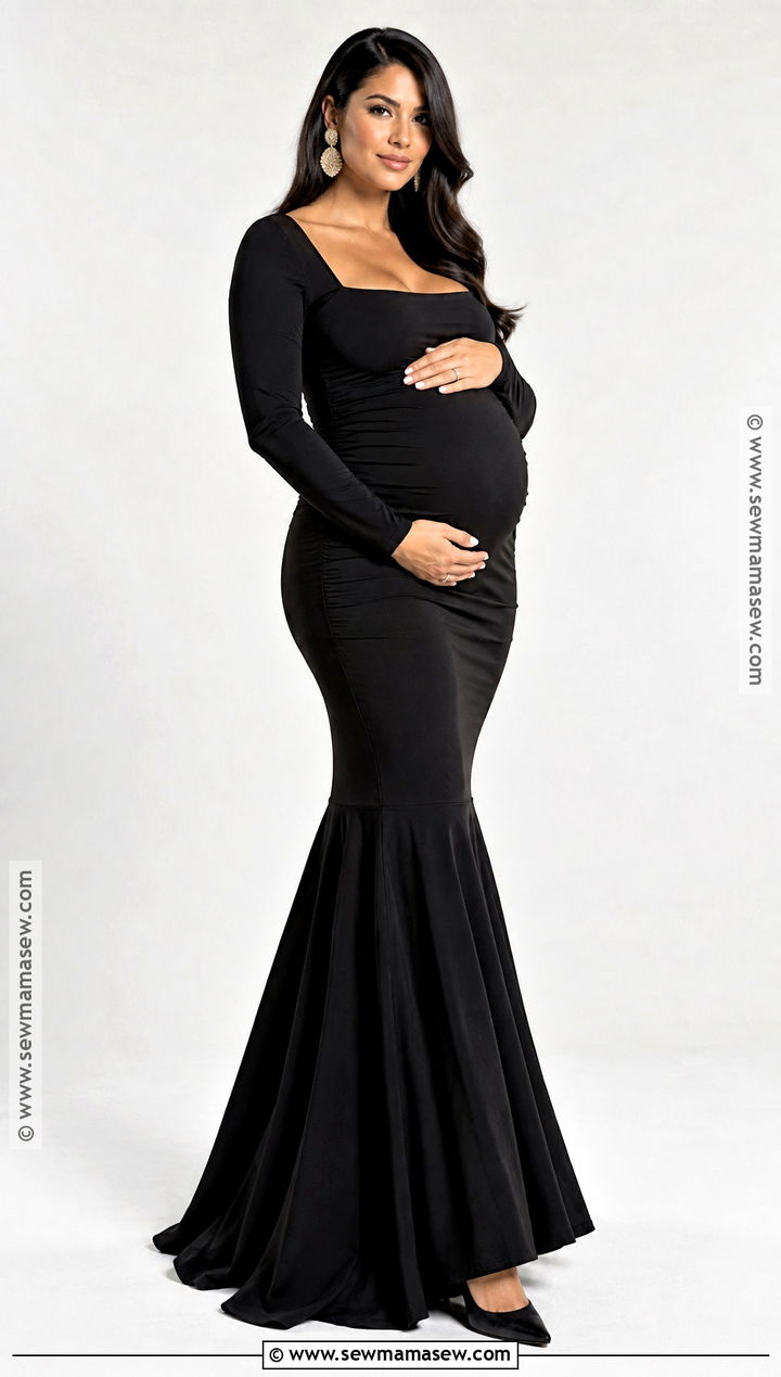 Black Mermaid Maternity Gown - 15 Fall Maternity Shoot Black Dress Ideas