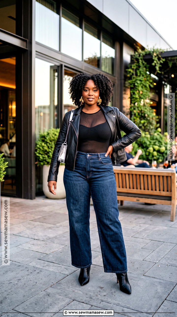 Black Mesh Bodysuit And Wide Leg Jeans Club Outfit - 15 club outfits black women fall