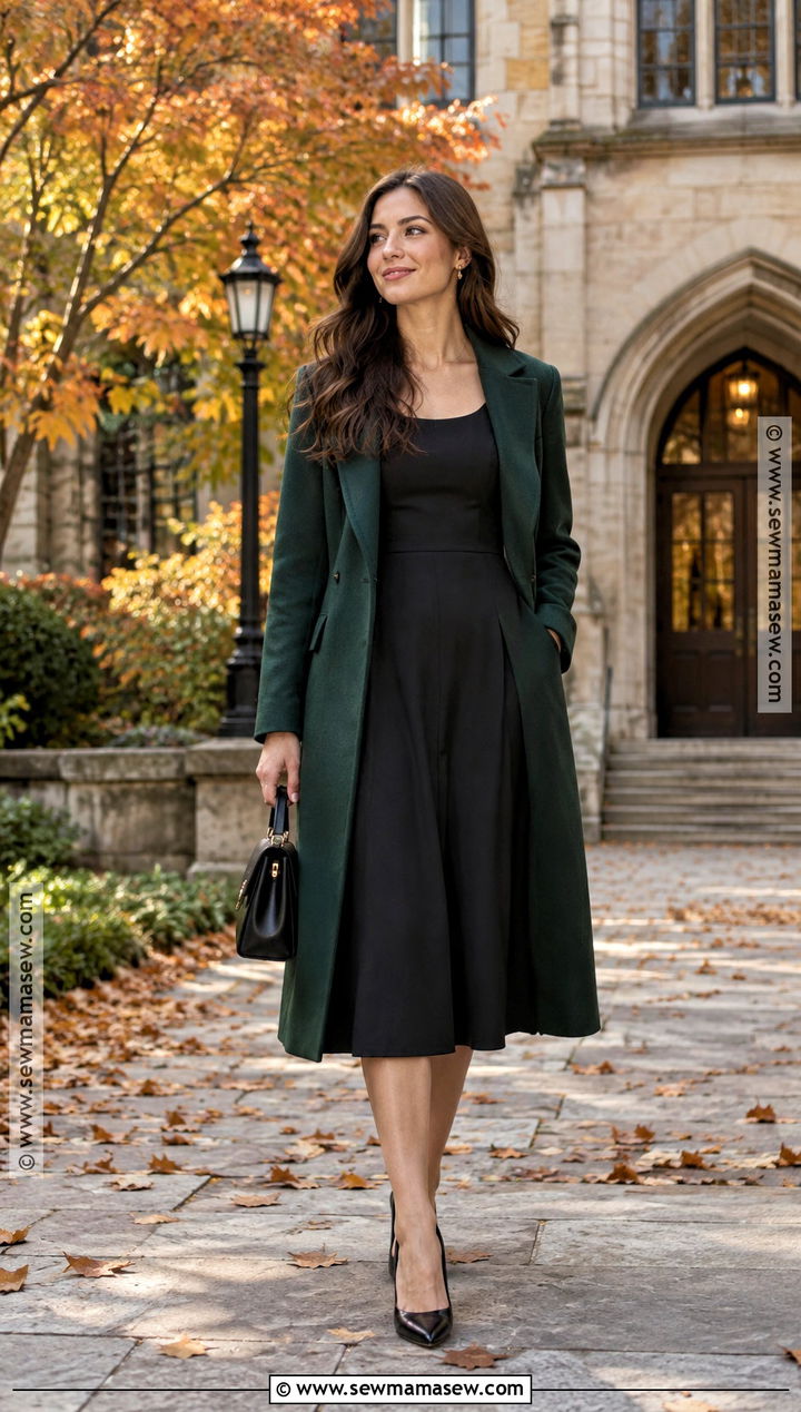 Black Midi Dress And Statement Coat Fall Graduation Outfit - 25 fall graduation outfit ideas