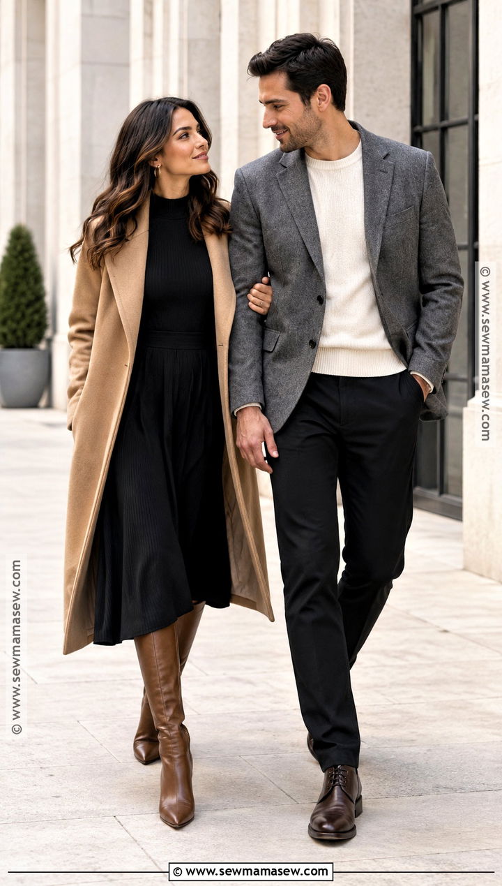 Black Midi Dress Fall Couple Photo Outfit - 15 fall couple photos outfits dress