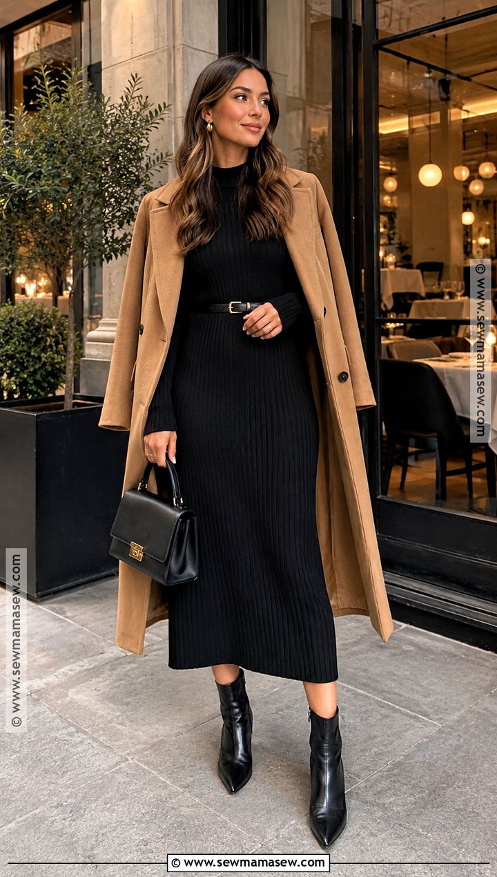 Black Midi Dress Fall Dinner Outfit - 25 dinner outfit fall ideas