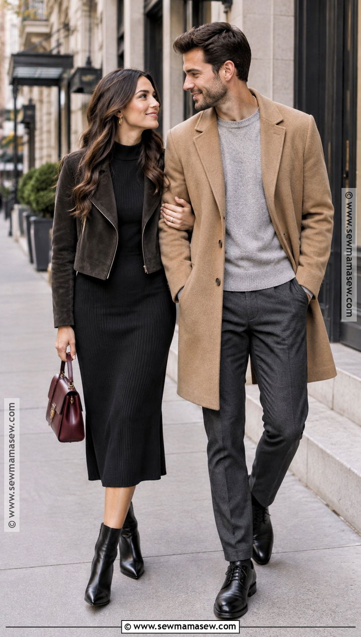 Black Midi Dress Fall Engagement Outfit - 15 engagement session outfits fall