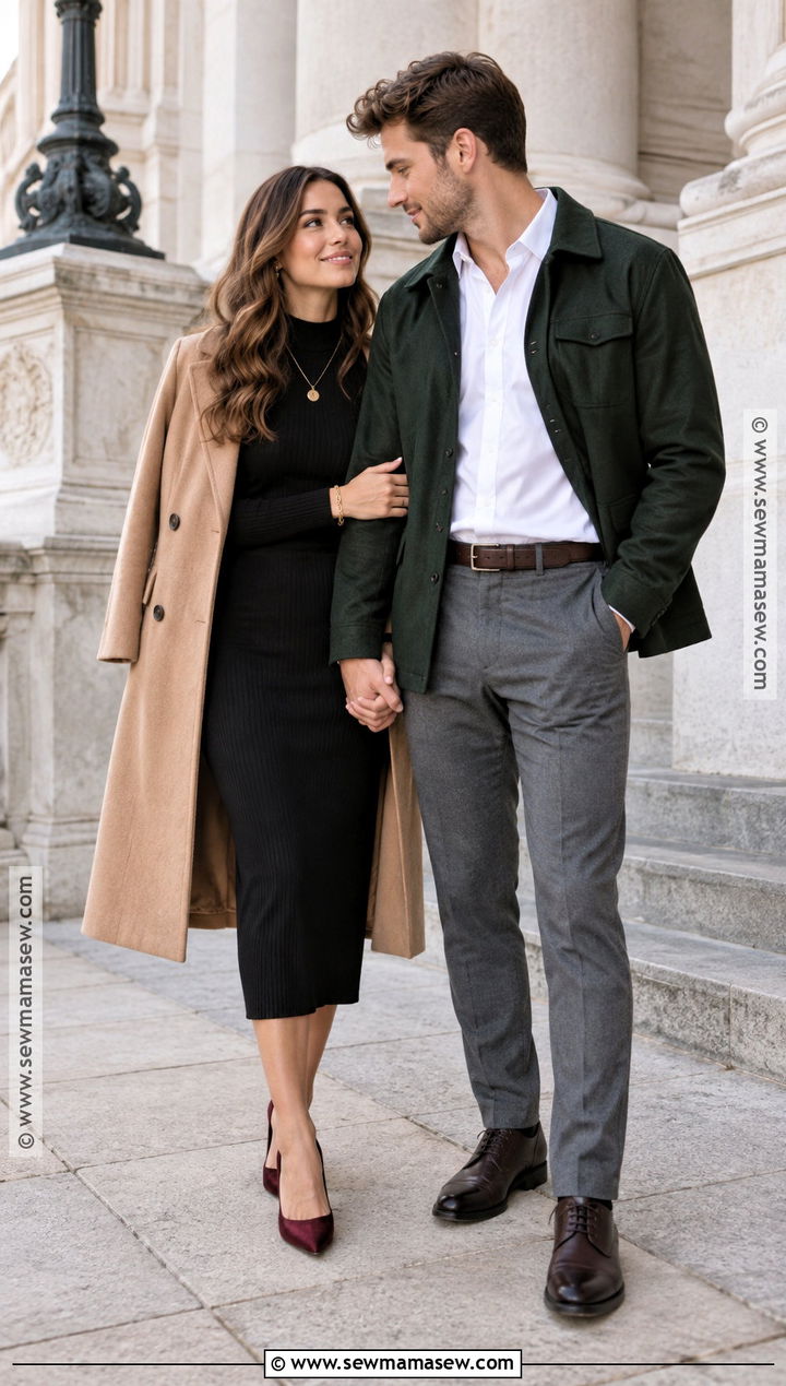 Black Midi Dress Fall Engagement Shoot Outfit - 20 engagement shoot outfit fall ideas
