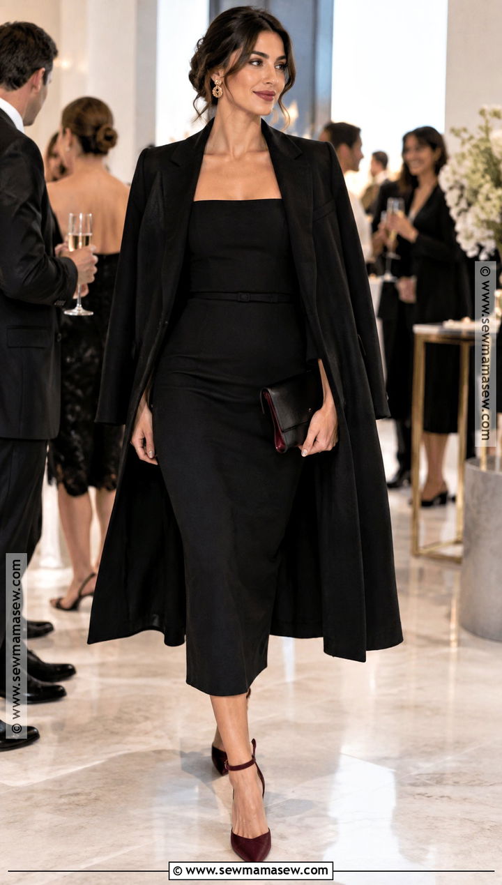 Black Midi Dress With Statement Heels Fall Cocktail Outfit - 15 fall cocktail outfits for women