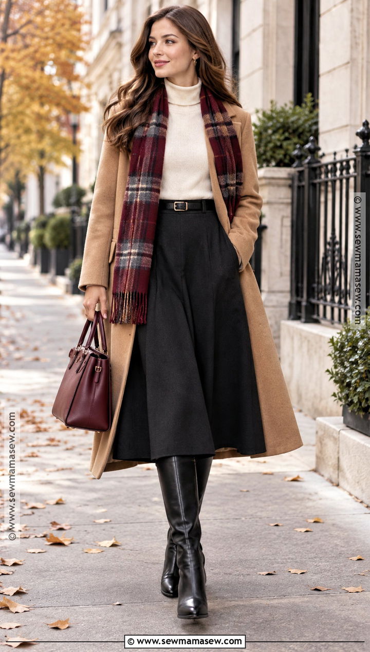 Black Midi Skirt And Ivory Sweater Church Outfit - 25 autumn church outfits