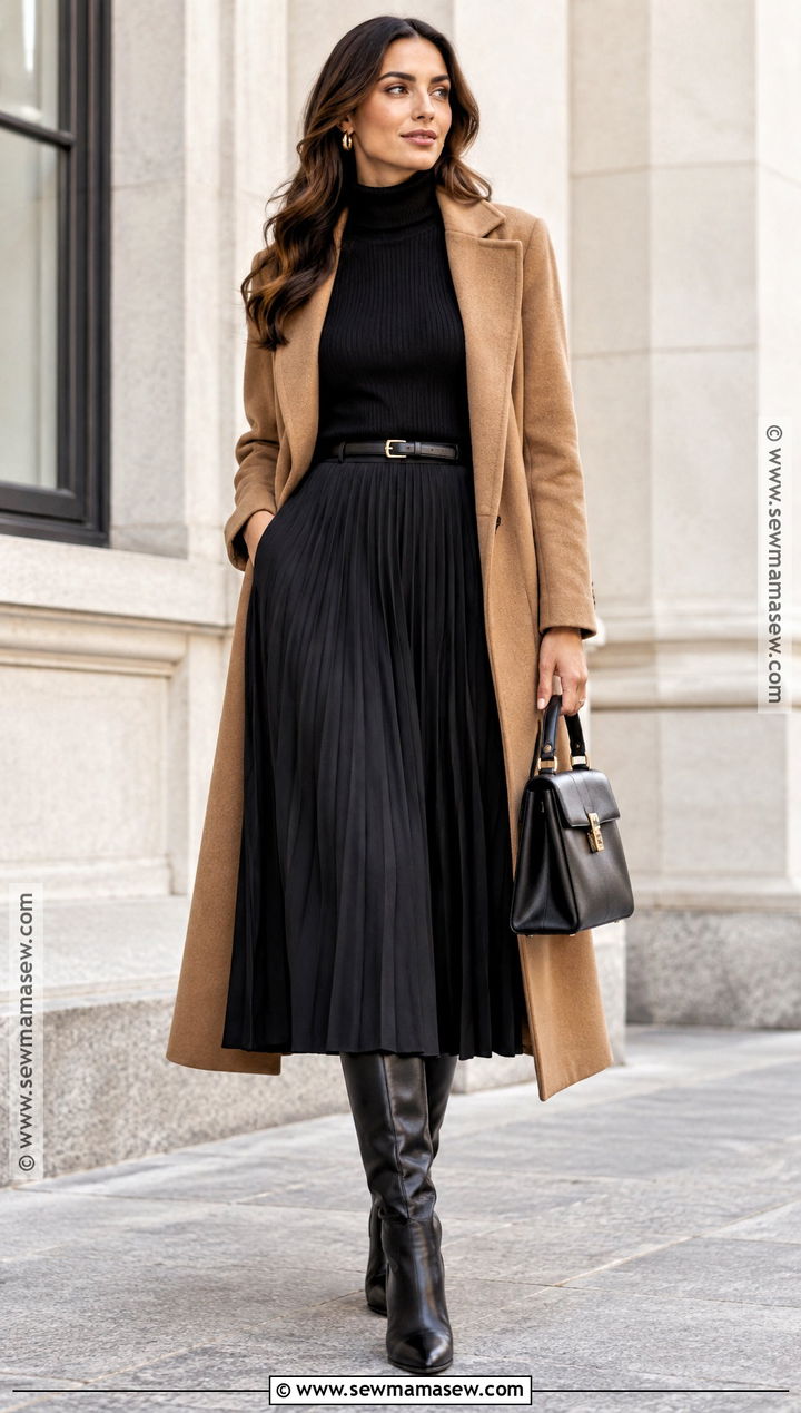 Black Midi Skirt With Black Turtleneck - 20 midi skirt outfit autumn ideas