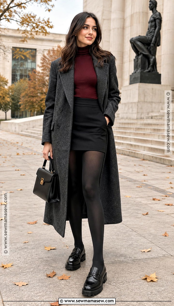 Black Mini Skirt With Turtleneck And Loafers - 20 fall outfits black mini skirt