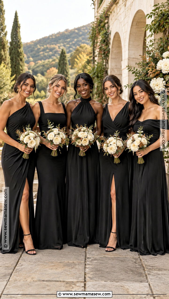 Black Mix and Match Bridesmaid Dresses With Coordinated Shoes - 15 black fall bridesmaid dresses