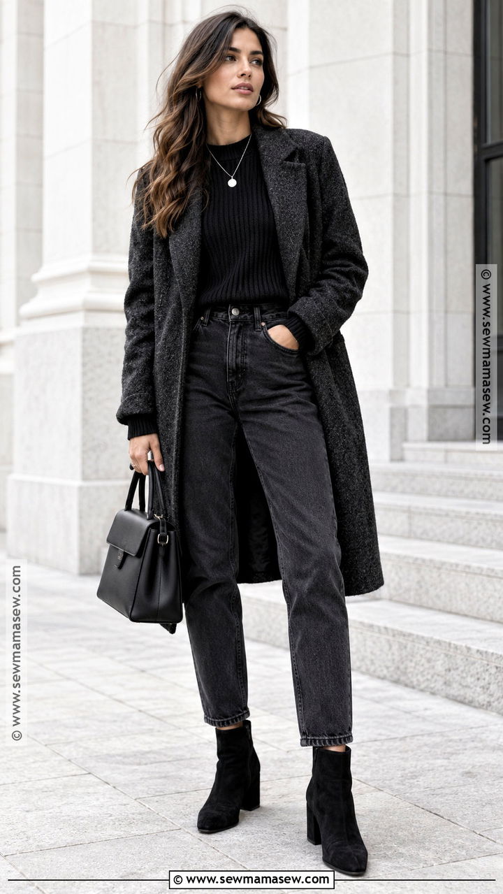 Black Mom Jeans With Black Sweater And Black Boots - 20 Black Mom Jeans Outfit Fall