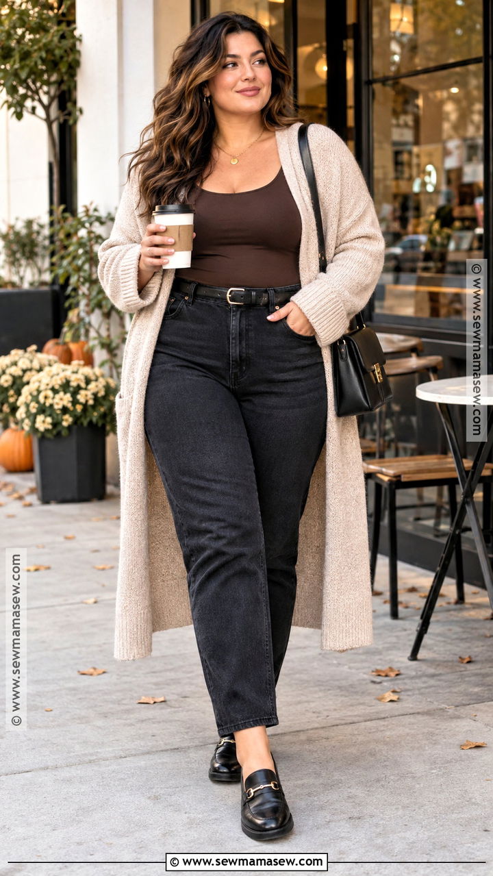 Black Mom Jeans With Cardigan And Bodysuit - 20 Black Mom Jeans Outfit Fall