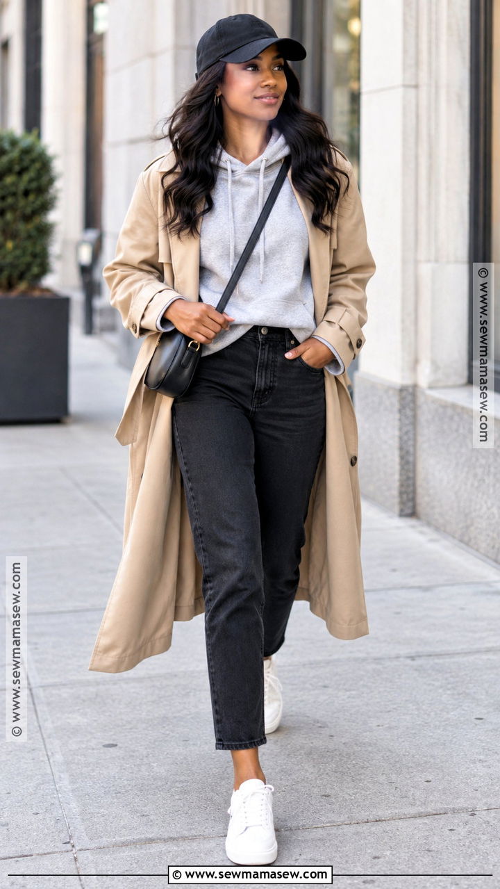 Black Mom Jeans With Hoodie And Trench Coat - 20 Black Mom Jeans Outfit Fall