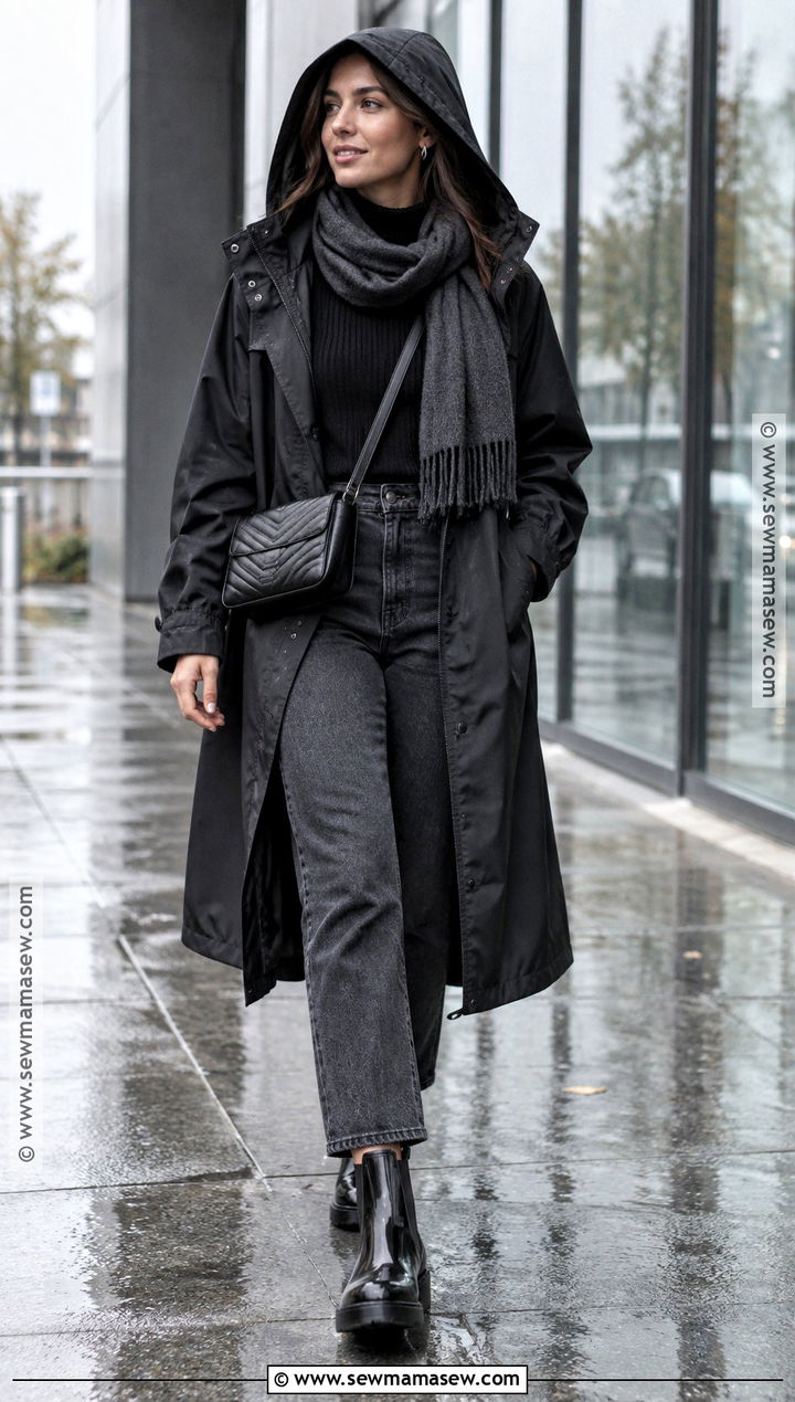 Black Monochrome Rainy Fall Outfit - 20 fall outfits rainy day
