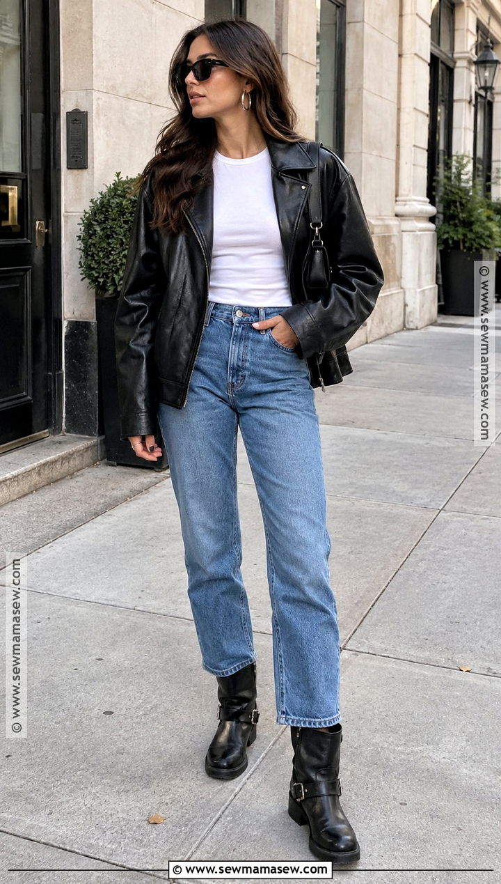 Black Moto Boots With Straight Leg Jeans - 25 moto boots outfit fall