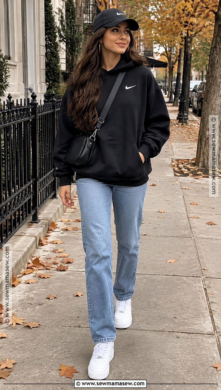 Black Nike Hoodie With Straight Leg Jeans - 15 nike hoodie fall fashion ideas