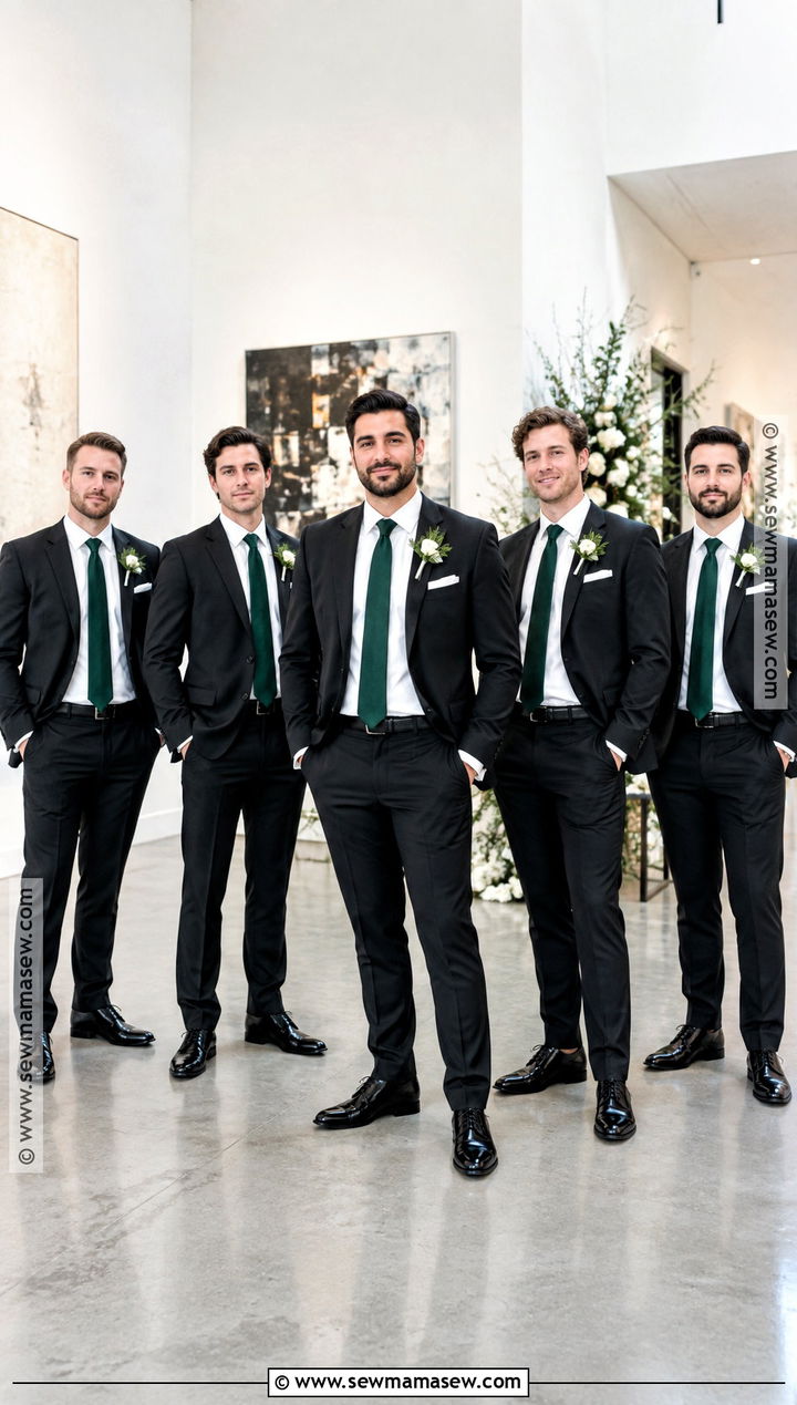 Black October Groomsmen Suit With Emerald Tie - 15 october groomsmen attire ideas