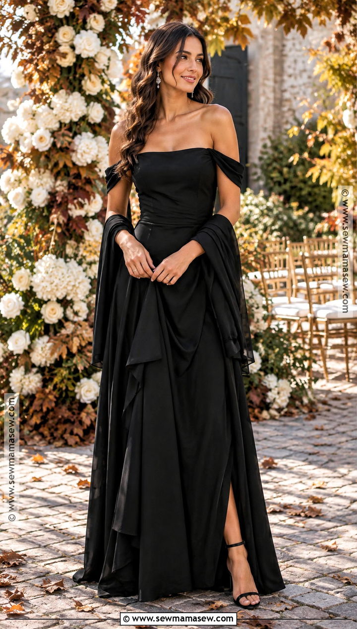 Black Off Shoulder Bridesmaid Dress For Fall - 20 black bridesmaid dresses fall
