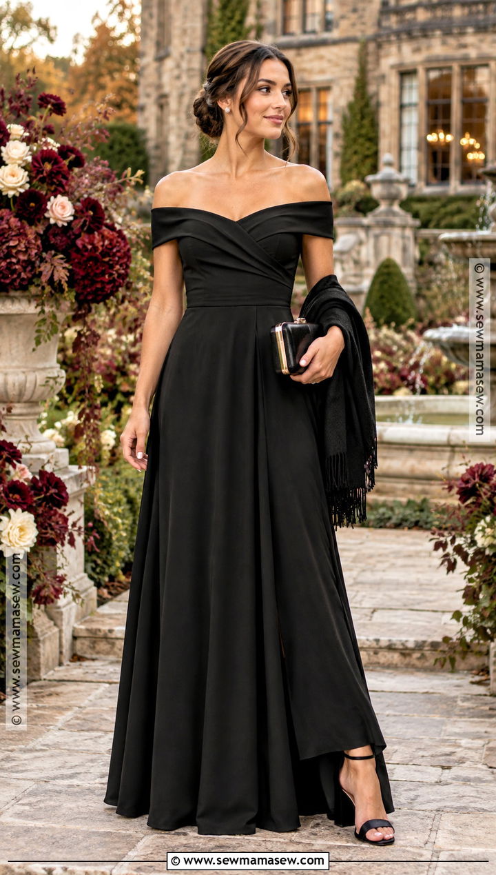 Black Off Shoulder Bridesmaid Dress - 15 black bridesmaid dresses fall wedding