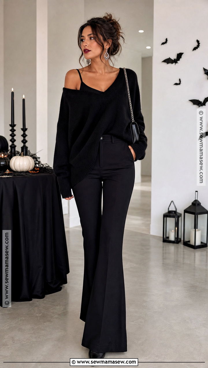 Black Off Shoulder Sweater Halloween Outfit - 30 black halloween outfit ideas