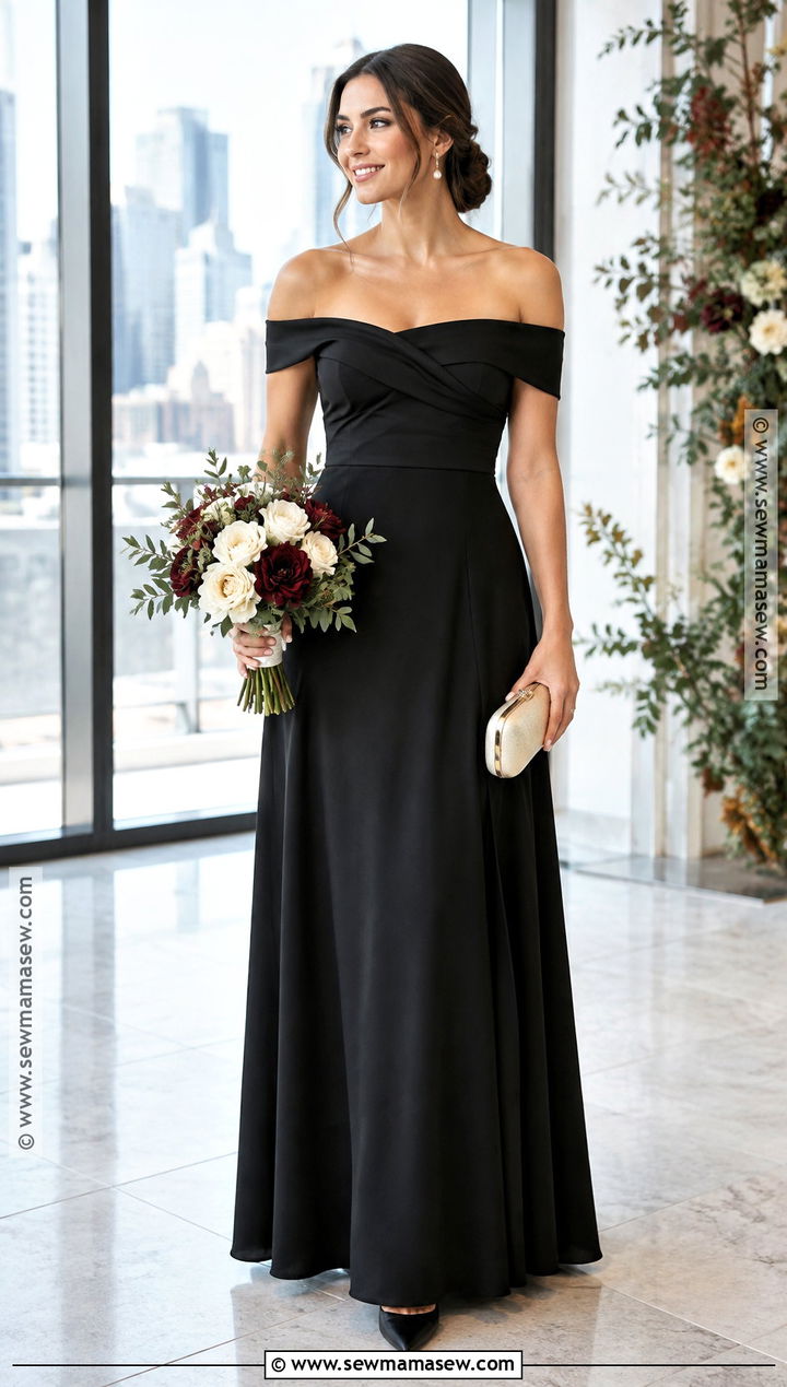 Black Off The Shoulder Crepe Bridesmaid Dress - 15 Dark Fall Bridesmaid Dresses