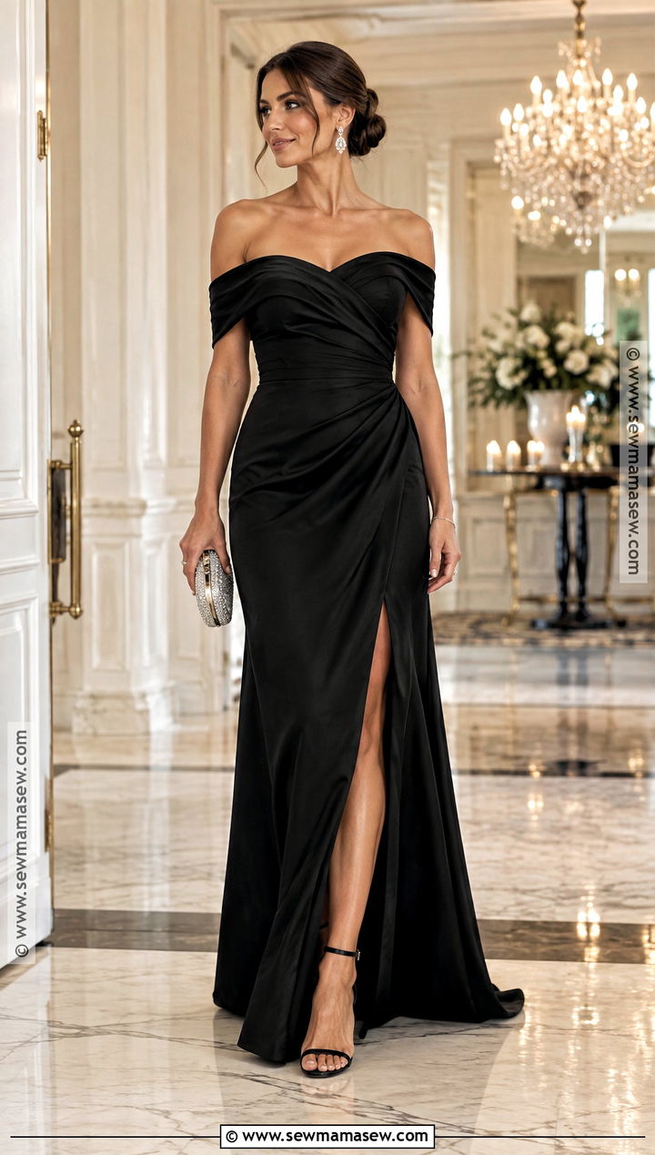 Black Off The Shoulder Gown Outfit - 25 fall formal dresses wedding guest