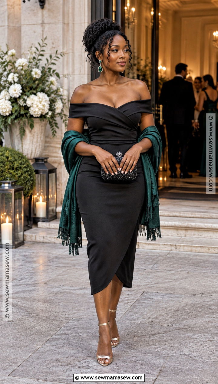 Black Off the Shoulder Fall Wedding Guest Outfit - 15 fall wedding guest outfit ideas for black women