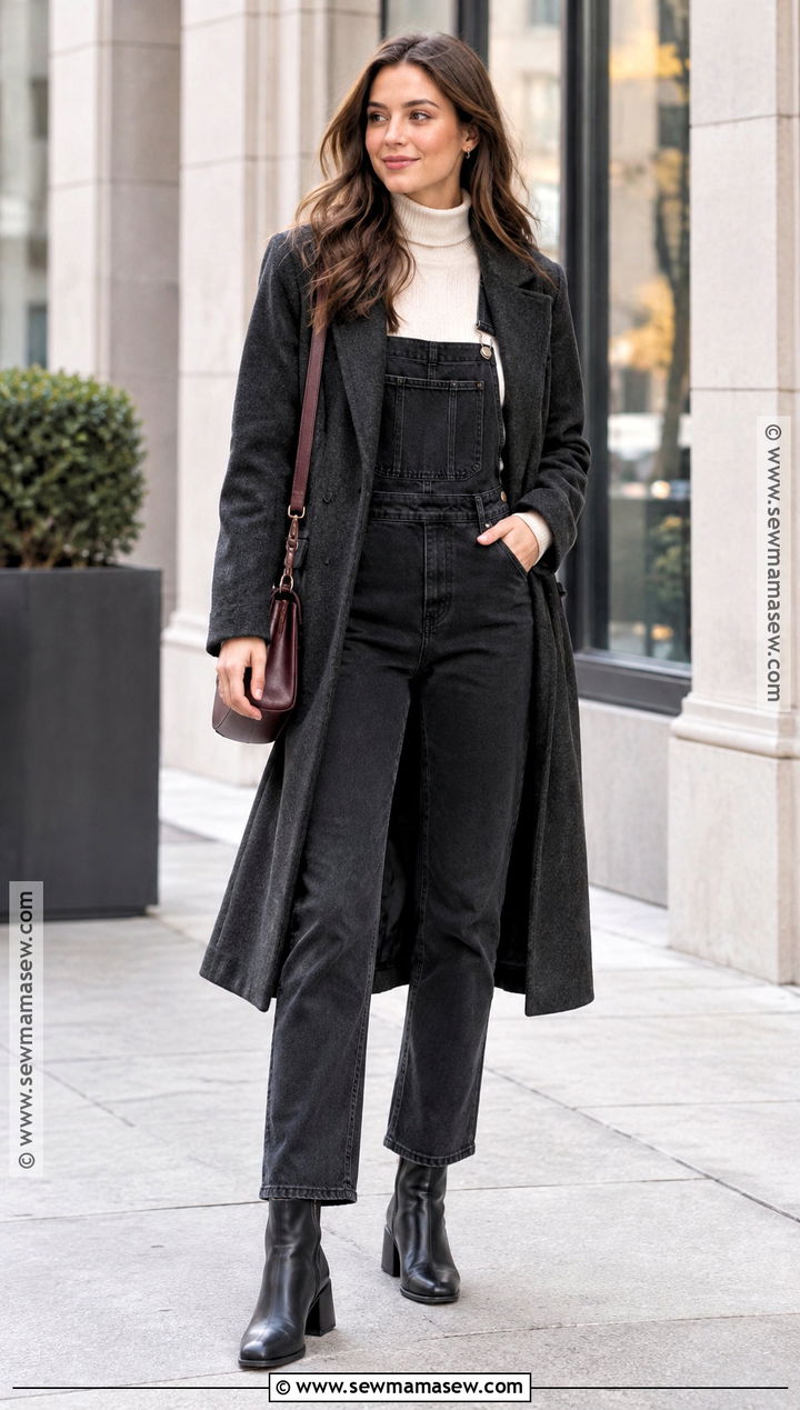 Black Overall Outfit With Turtleneck - 20 overall outfit fall ideas