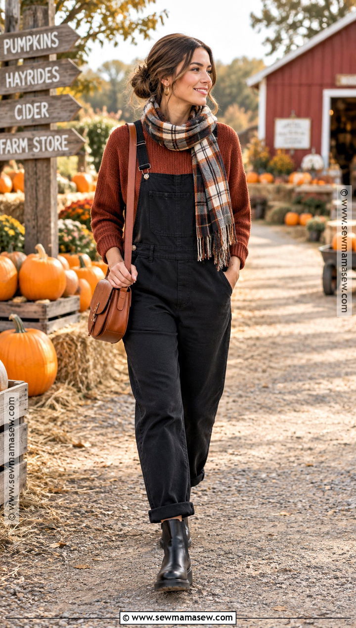 Black Overalls With A Rust Sweater - 15 Pumpkin Patch Overalls