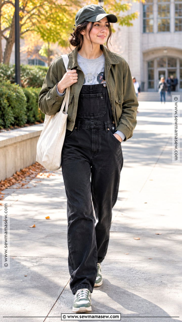 Black Overalls With Graphic Sweatshirt - 20 black overalls outfit fall