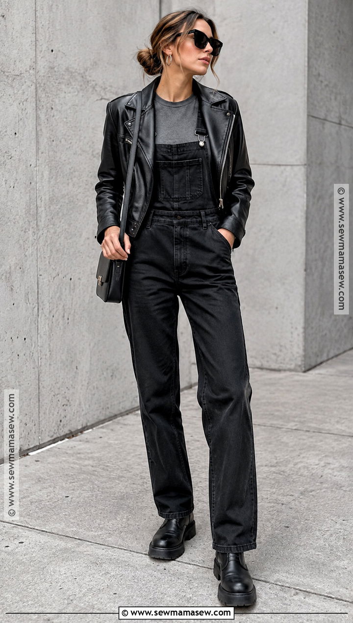 Black Overalls With Leather Jacket - 20 black overalls outfit fall