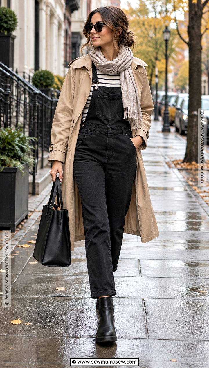 Black Overalls With Trench Coat - 20 black overalls outfit fall