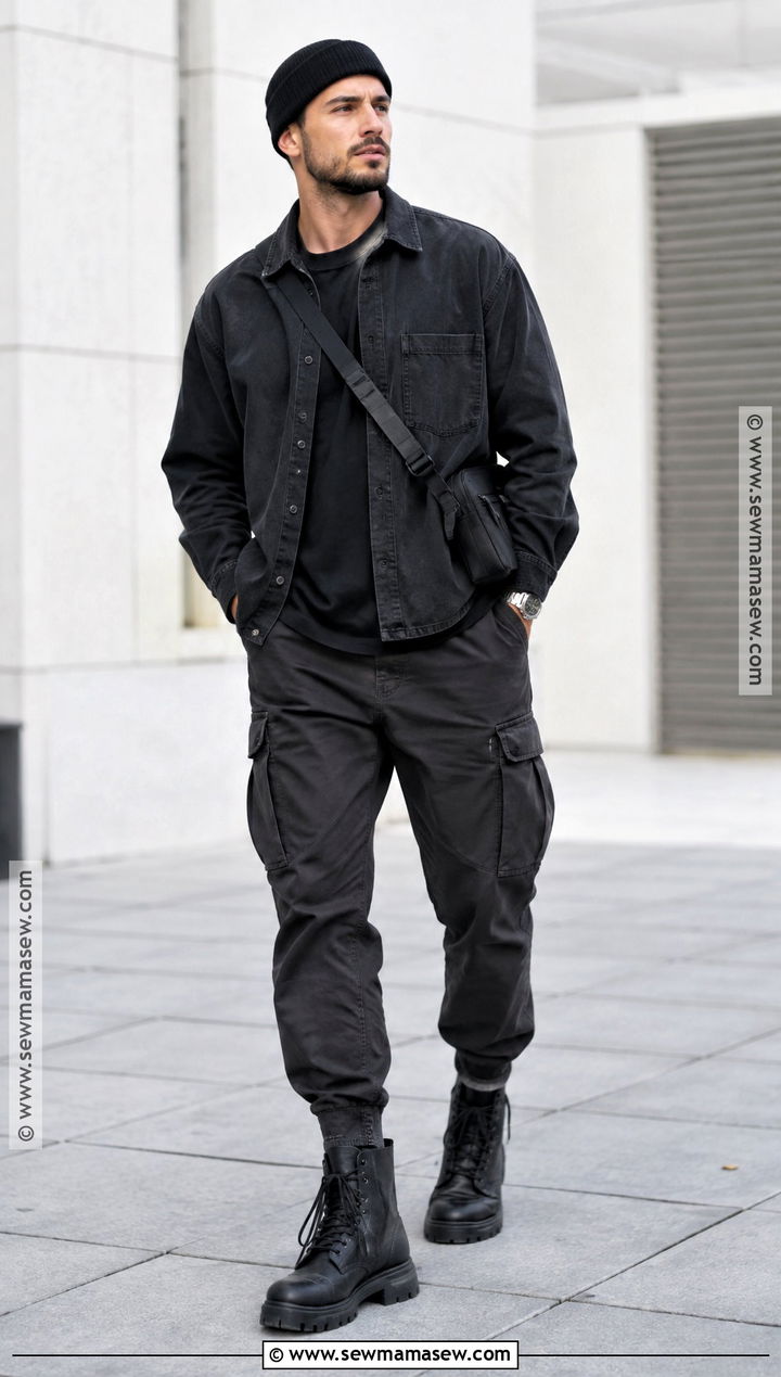 Black Overshirt and Cargo Pants Hipster Fall Outfit - 15 Hipster Fall Outfits for Men