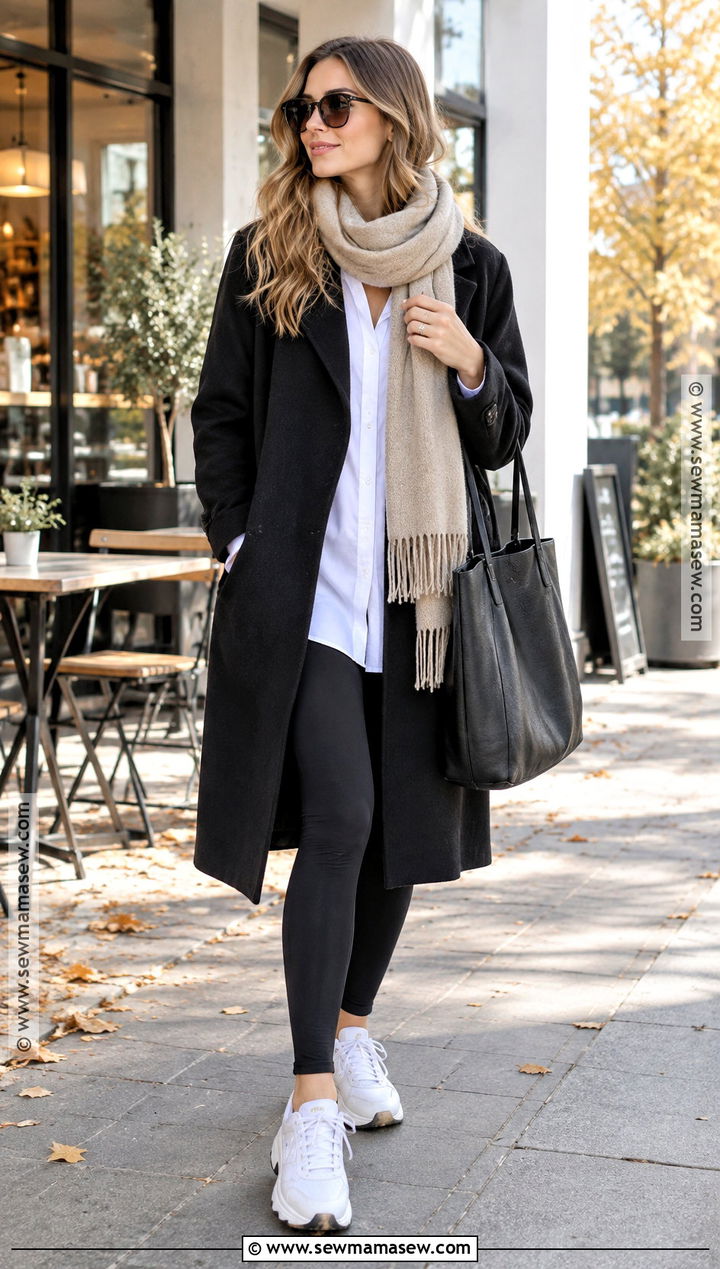 Black Oversized Coat With Leggings - 20 black coat autumn outfit ideas