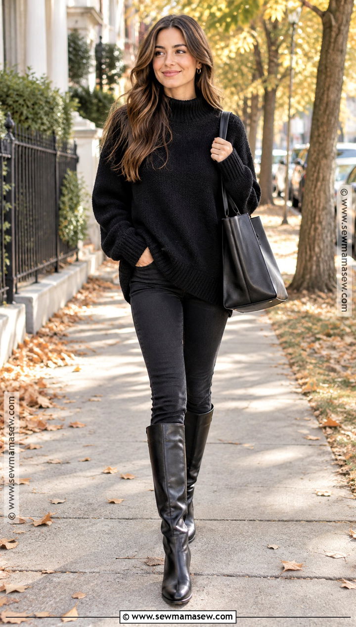 Black Oversized Sweater And Slim Jeans Outfit - 25 all black fall outfits
