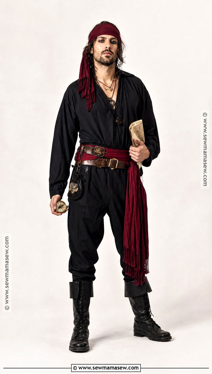 Black Pants And Red Sash Pirate Costume - 30 last minute pirate costume ideas