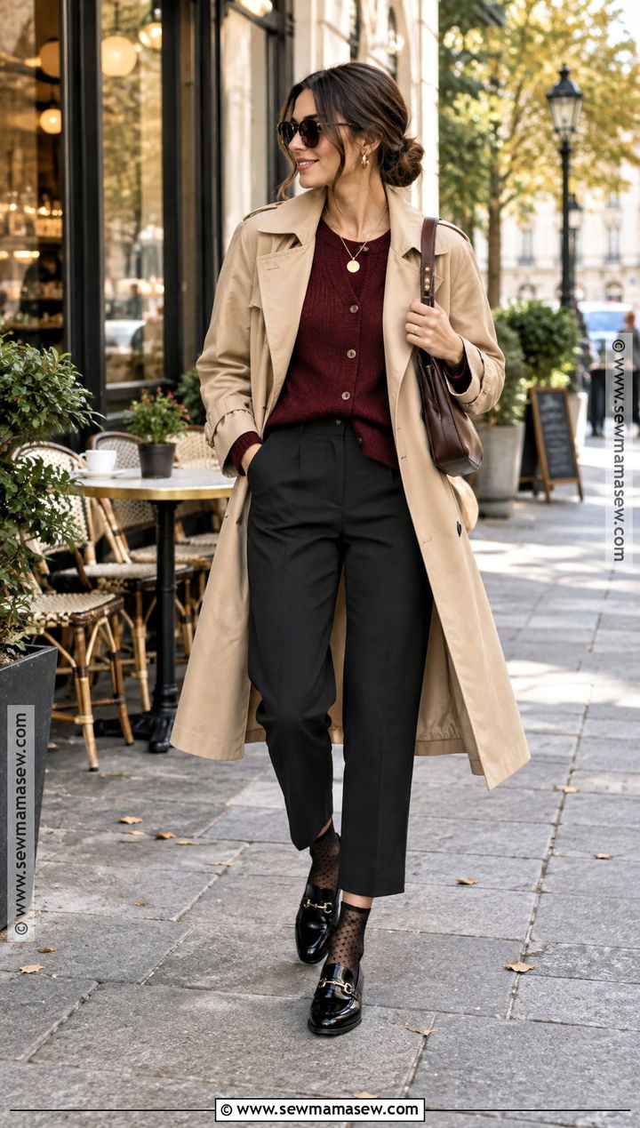 Black Pants With Burgundy Cardigan And Loafers - 20 black pants fall outfit